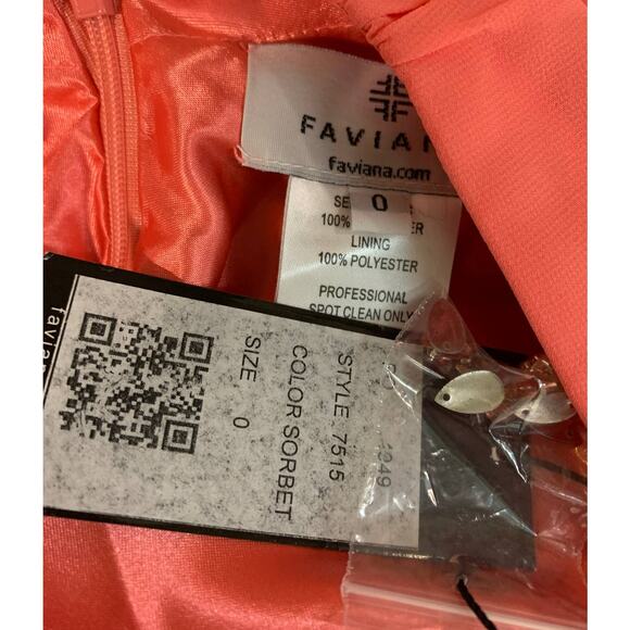 Faviana Beaded Chiffon Gown SIZE 0 Peach Formal Prom Pagent Rhinestone $395 NEW - Picture 7 of 7